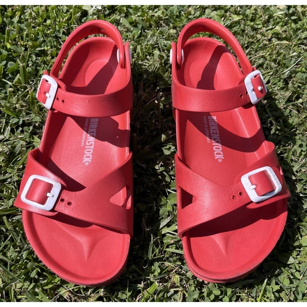 Birkenstock Sandals Kids Size 3 Red Strappy Buckle Synthetic‎ Adjustable Summer